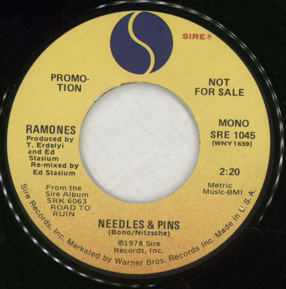 The Ramones Needles & Pins US 7" vinyl single (7 inch record / 45) SRE1045