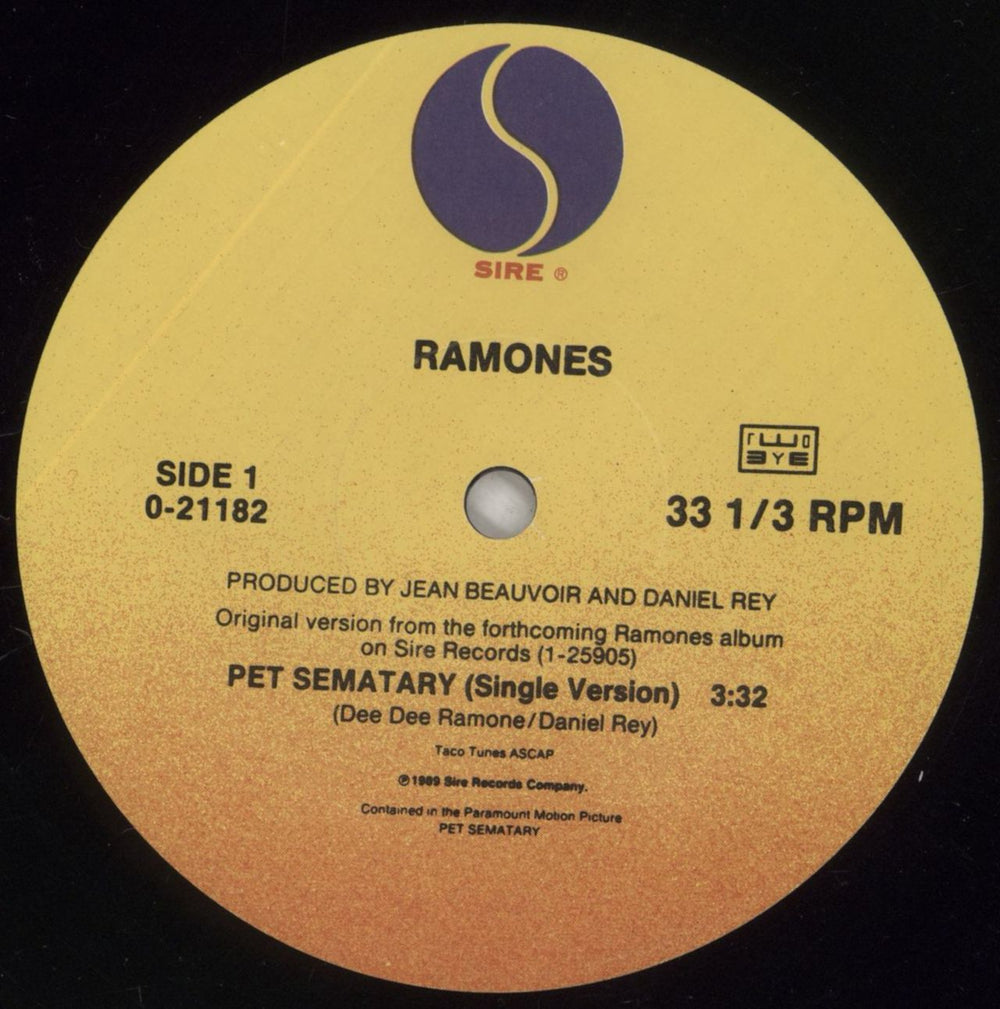The Ramones Pet Sematary US 12" vinyl single (12 inch record / Maxi-single) RAM12PE862617