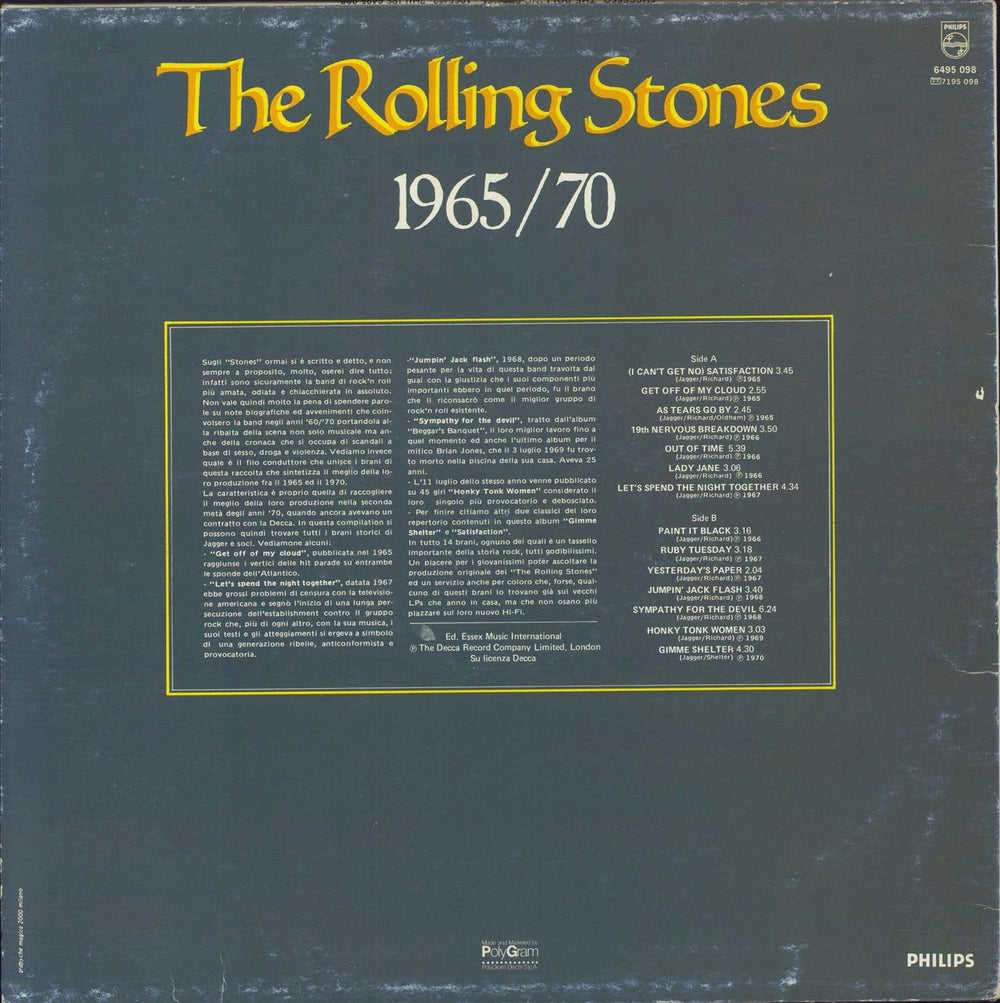 The Rolling Stones 1965/70 - Nineteen Sixty Five/Seventy - EX Italian vinyl LP album (LP record)