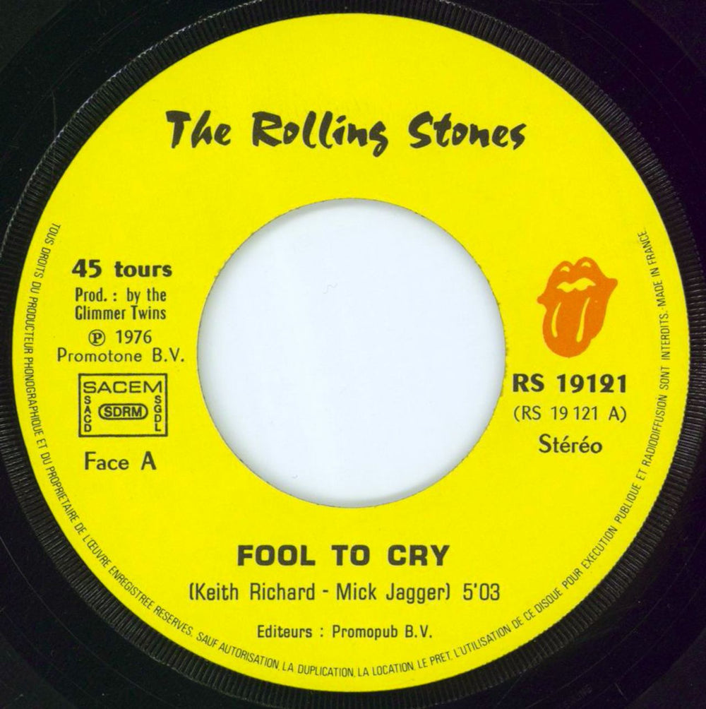 The Rolling Stones Fool To Cry - Wide French 7" vinyl single (7 inch record / 45) ROL07FO79727