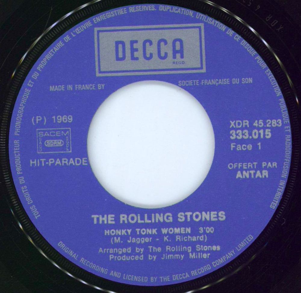 The Rolling Stones Honky Tonk Woman - Boxed Logo - Antar French 7" vinyl single (7 inch record / 45) ROL07HO79725