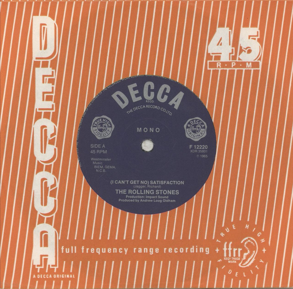 The Rolling Stones (I Can't Get No) Satisfaction - 1982 German 7" vinyl single (7 inch record / 45) F12220