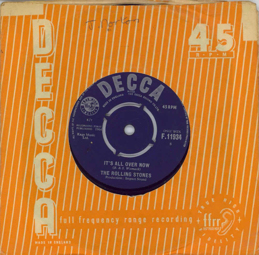 The Rolling Stones It's All Over Now - 1st (b)- EX UK 7" vinyl single (7 inch record / 45) F.11934