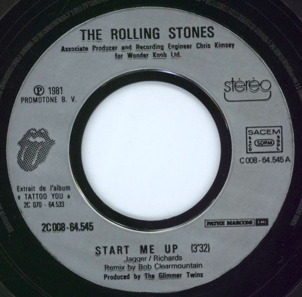 The Rolling Stones Start Me Up - 1st French 7" vinyl single (7 inch record / 45) ROL07ST46235