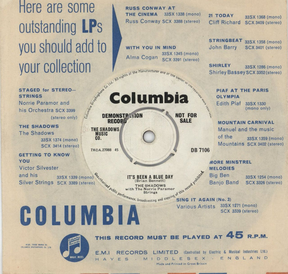 The Shadows Shindig UK Promo 7" vinyl single (7 inch record / 45)