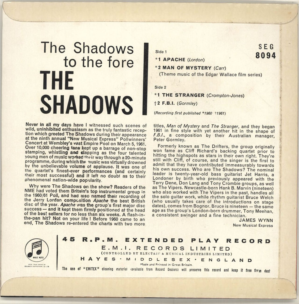 The Shadows To The Fore EP - 1st UK 7" vinyl single (7 inch record / 45) SHD07TO455541