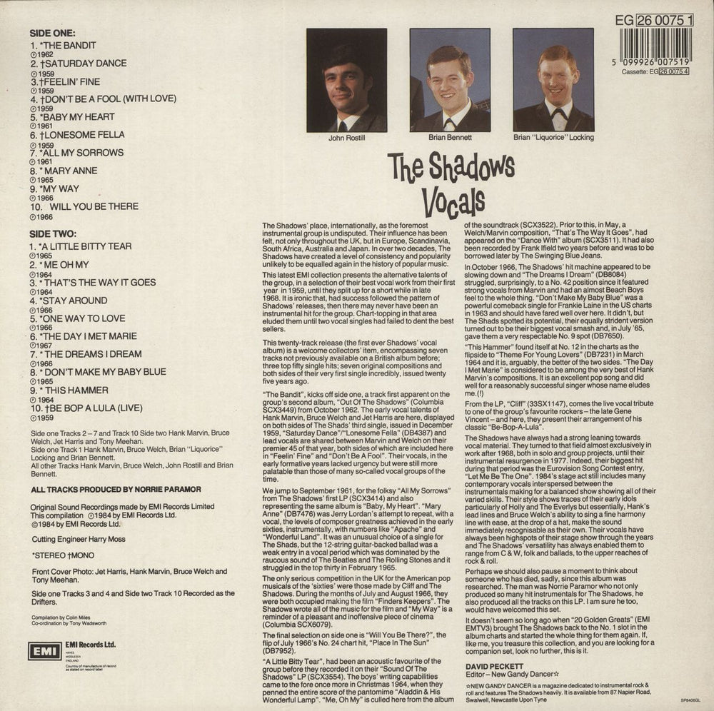 The Shadows Vocals UK vinyl LP album (LP record) 5099926007519