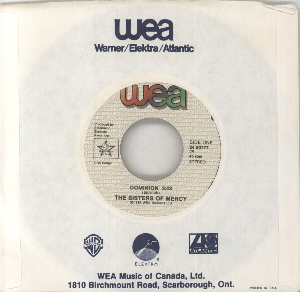 The Sisters Of Mercy Dominion Canadian 7" vinyl single (7 inch record / 45) 2780777