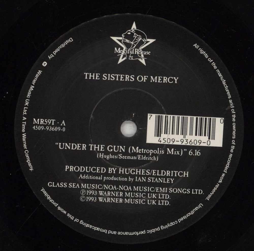 The Sisters Of Mercy Under The Gun + Poster UK 12" vinyl single (12 inch record / Maxi-single) SOM12UN99810