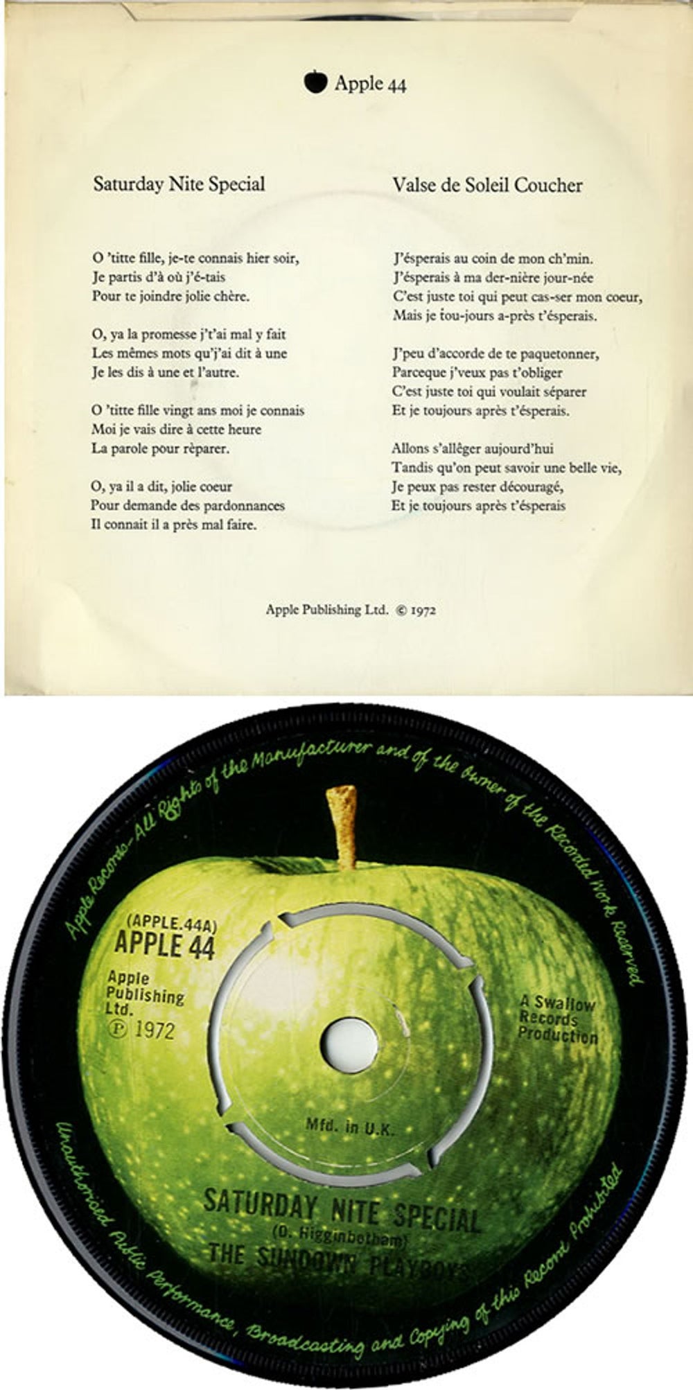 The Sundown Playboys Saturday Nite Special - P/S - EX UK 7" vinyl single (7 inch record / 45) TSP07SA614418