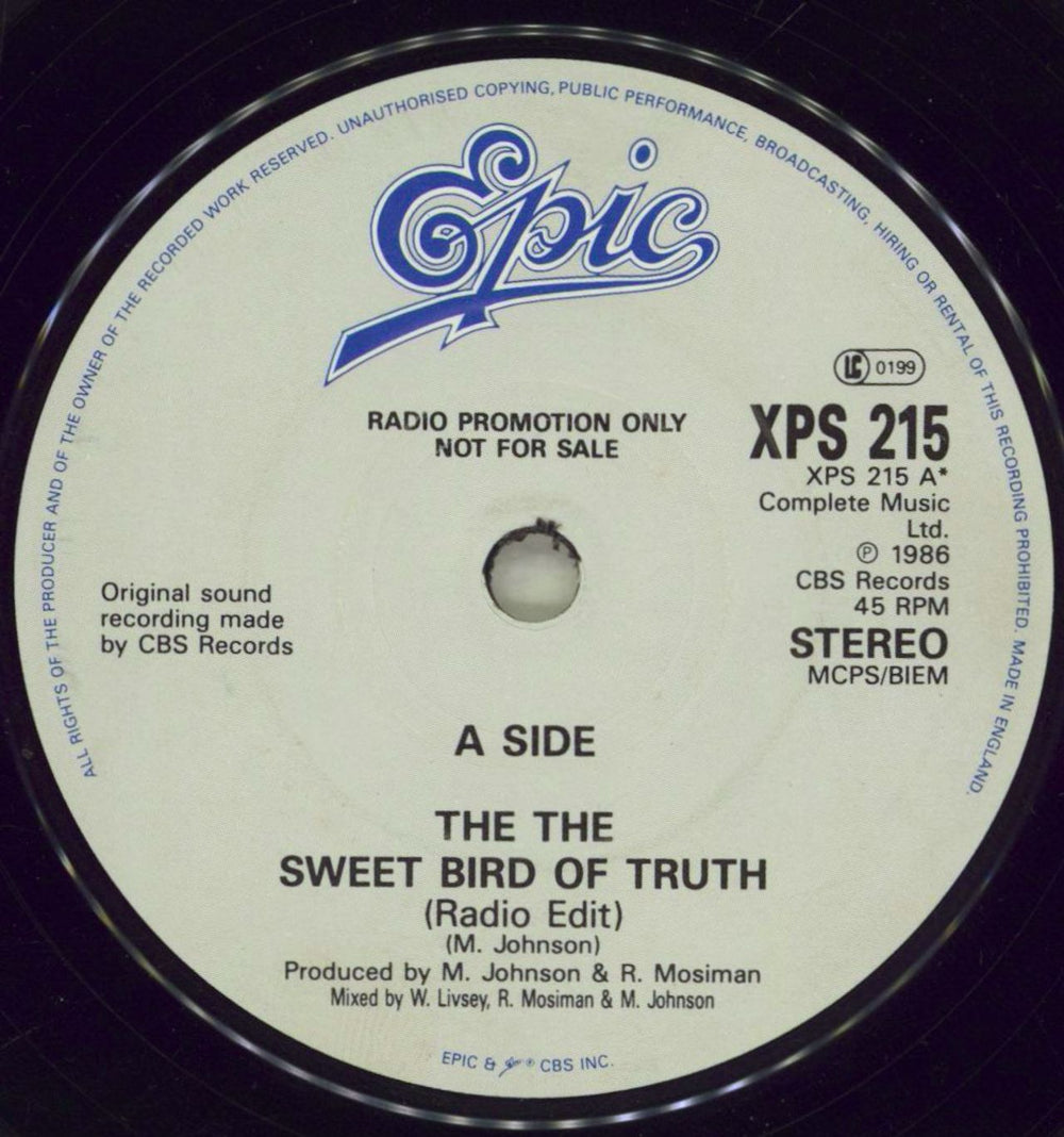 The The Sweet Bird Of Truth (Radio Edit) UK Promo 7" vinyl single (7 inch record / 45) XPS215