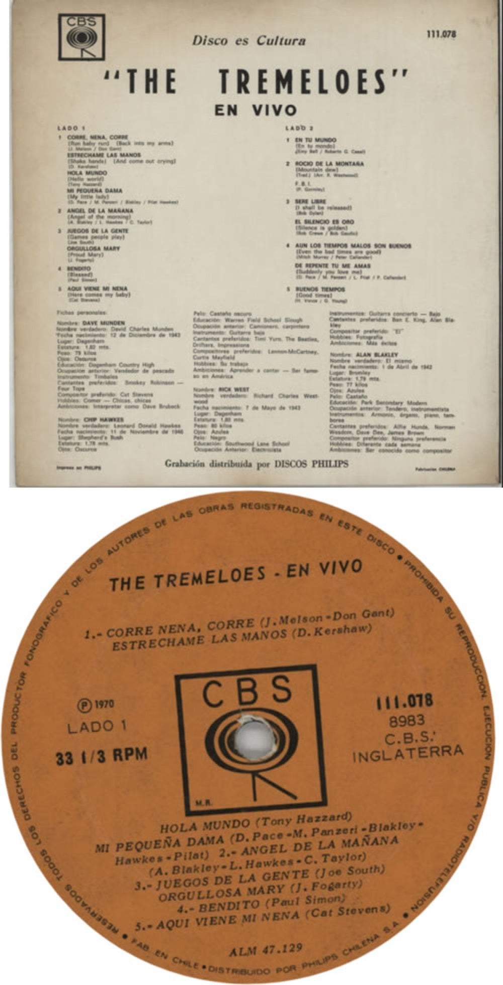 The Tremeloes En Vivo Chile vinyl LP album (LP record) TRELPEN601135