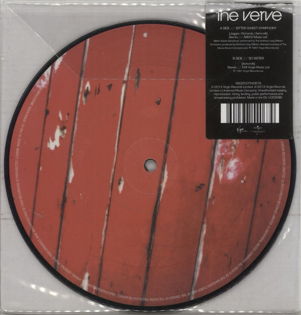 The Verve Bitter Sweet Symphony UK 7" vinyl picture disc (7 inch picture disc single) 602537540679