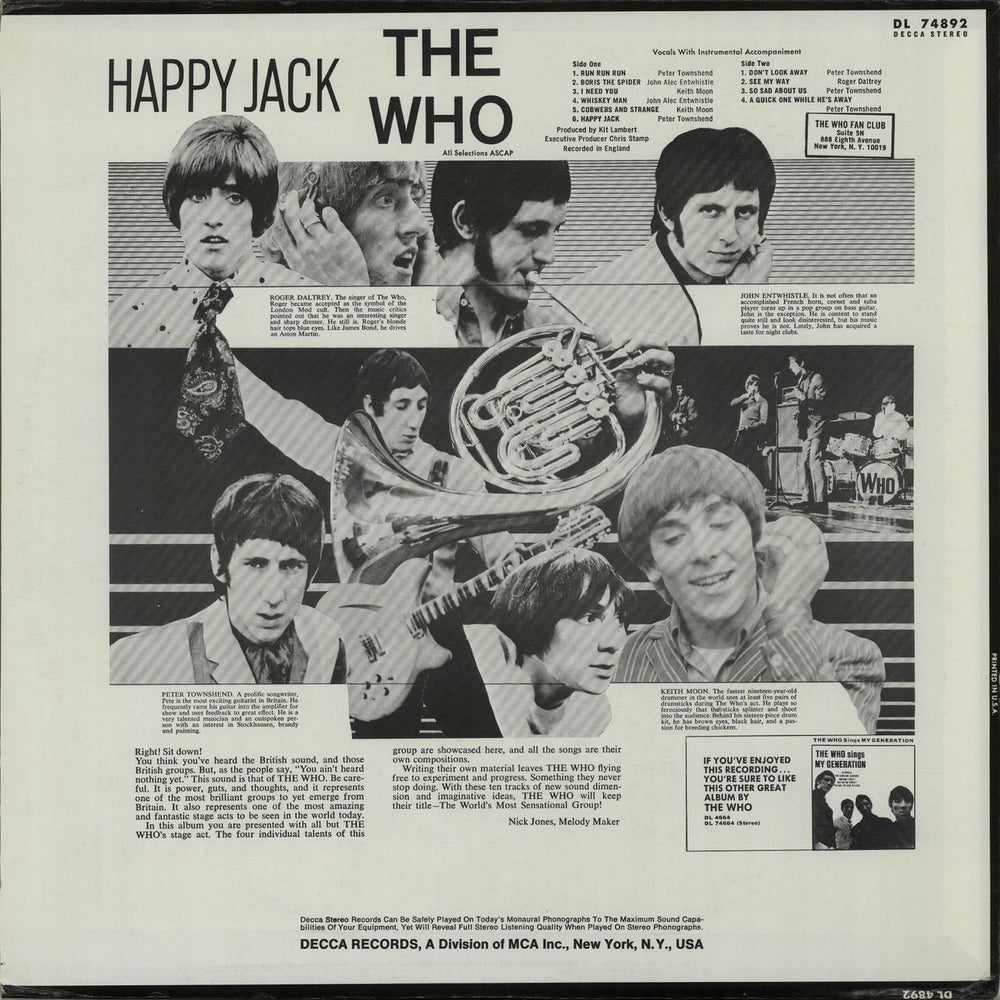 The Who Happy Jack - VG US vinyl LP album (LP record) WHOLPHA534516