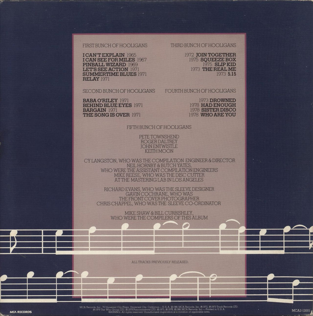 The Who Hooligans US 2-LP vinyl record set (Double LP Album)