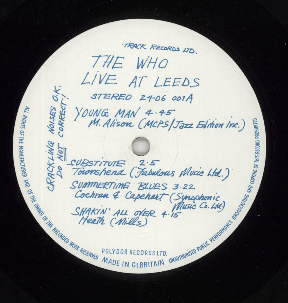 The Who Live At Leeds - 1st Black - Complete - Tuesday Poster UK vinyl LP album (LP record) WHOLPLI758726