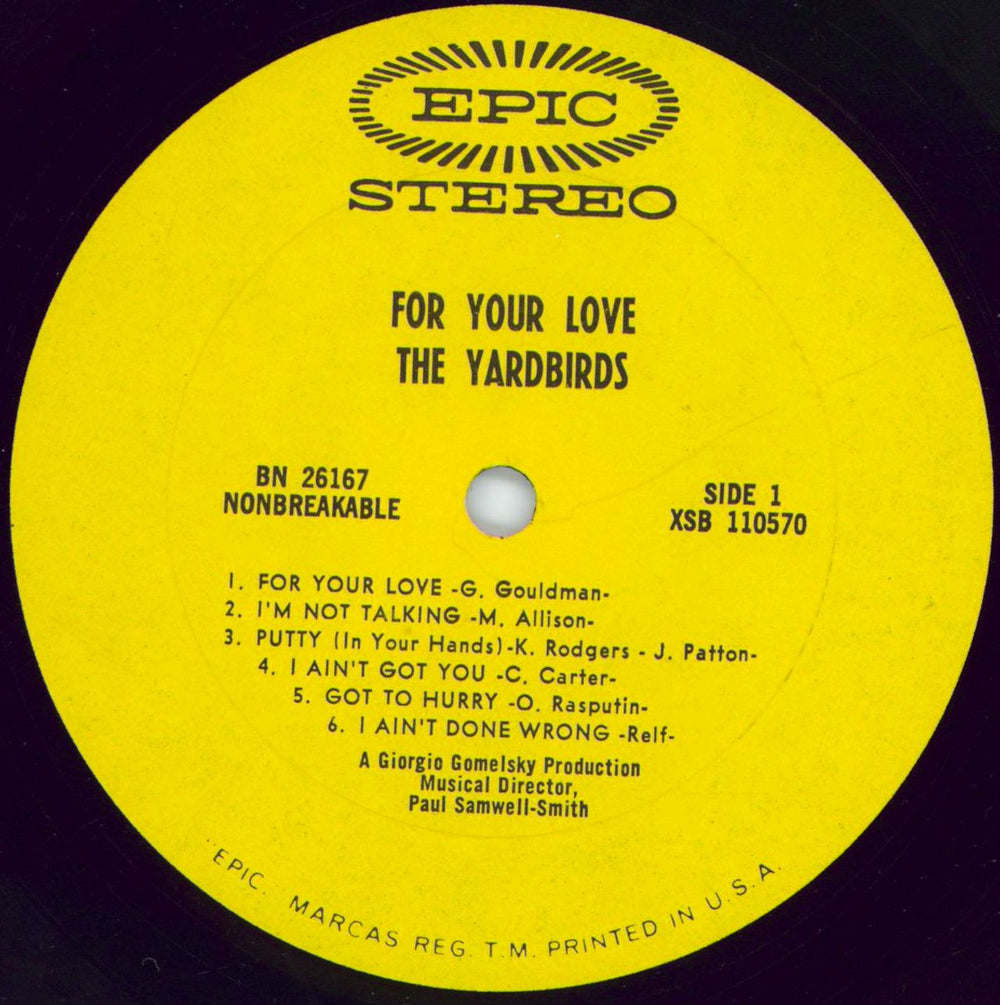 The Yardbirds For Your Love - 1st - VG/EX US vinyl LP album (LP record) YDBLPFO768862