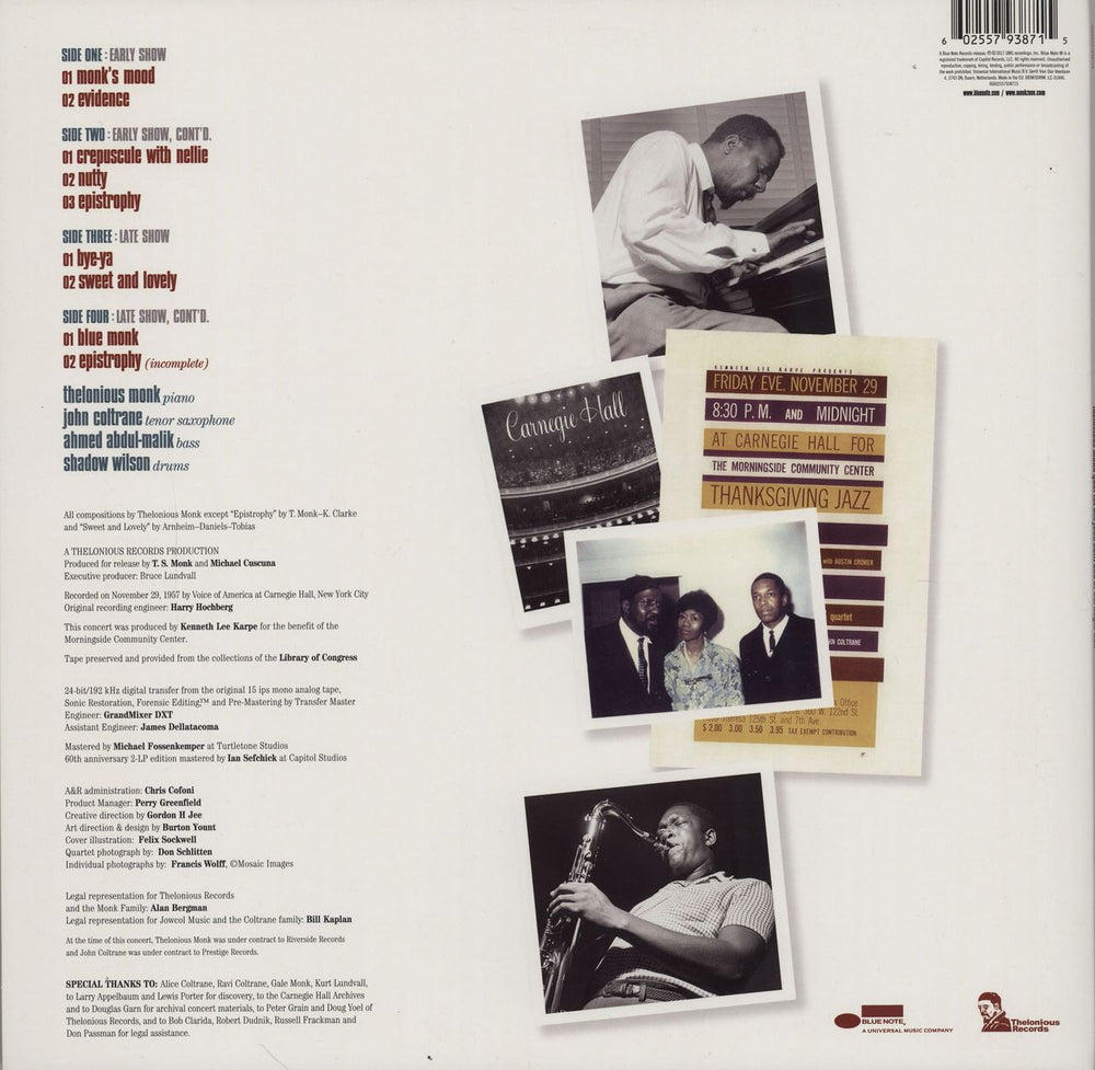 Thelonious Monk At Carnegie Hall - 180gm UK 2-LP vinyl record set (Double LP Album) 602557938715