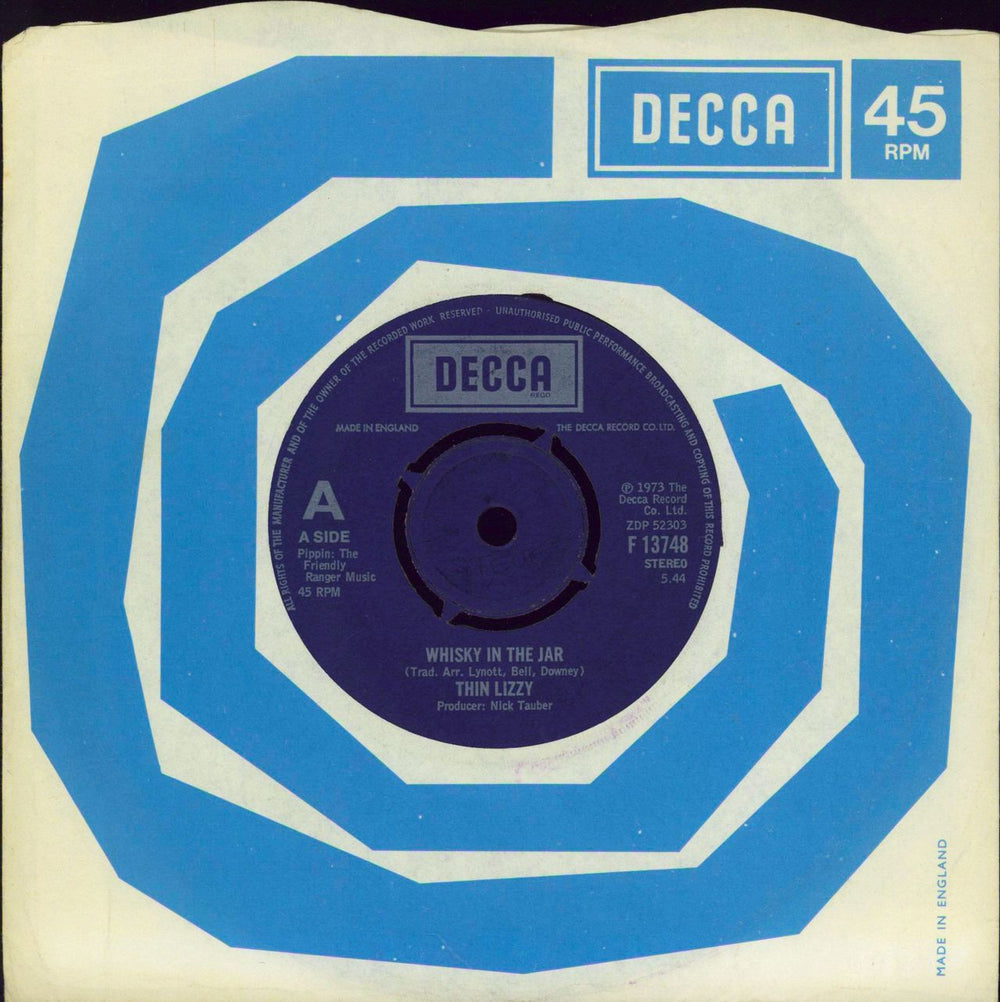 Thin Lizzy Whiskey In The Jar [5:44] UK 7" vinyl single (7 inch record / 45) F13748