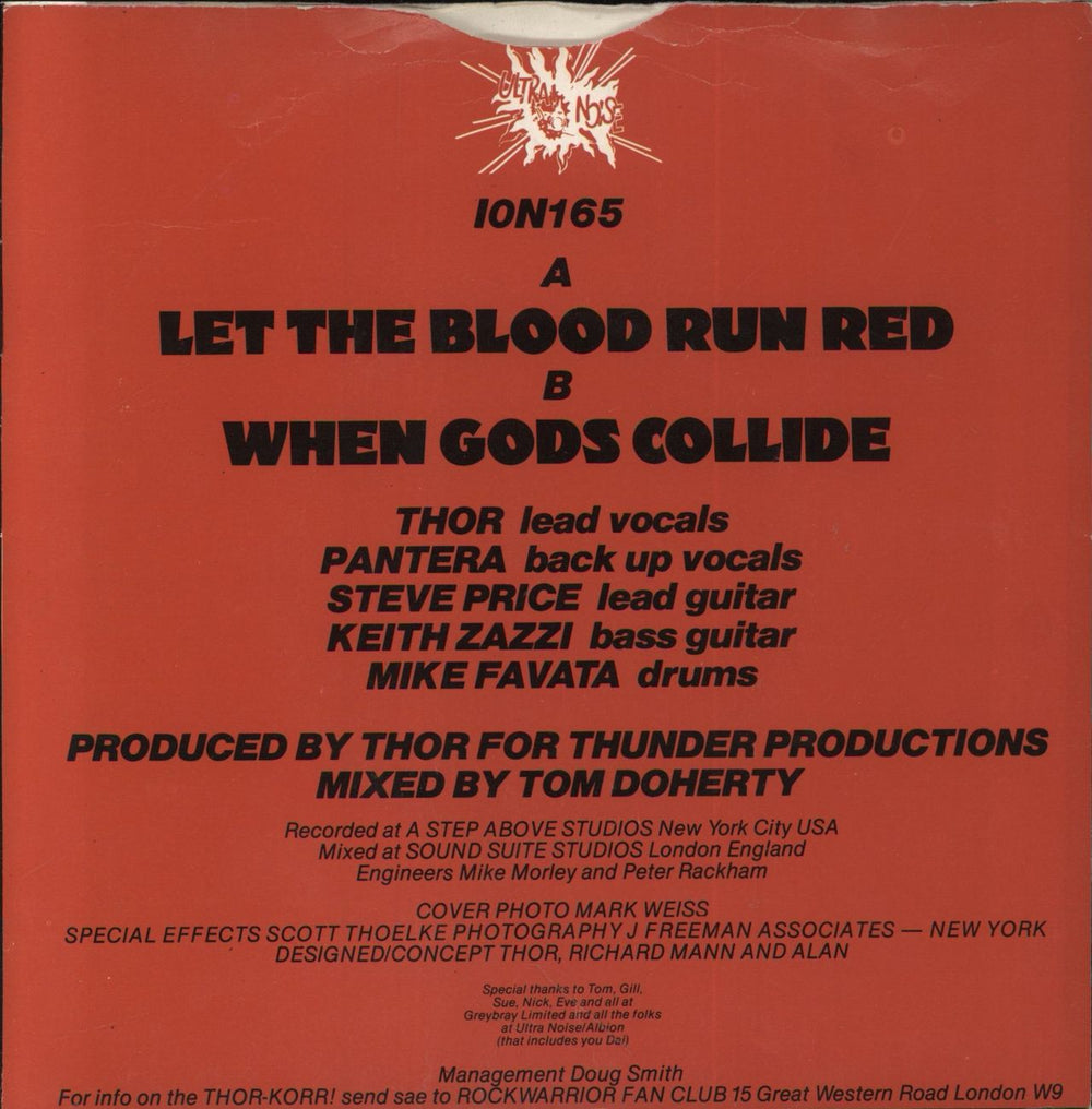 Thor Let The Blood Run Red - Red Vinyl UK 7" vinyl single (7 inch record / 45)