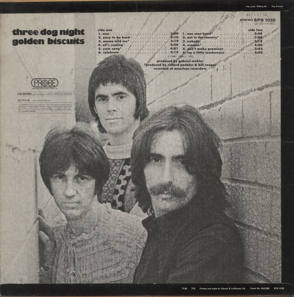 Three Dog Night Golden Biscuits UK vinyl LP album (LP record)