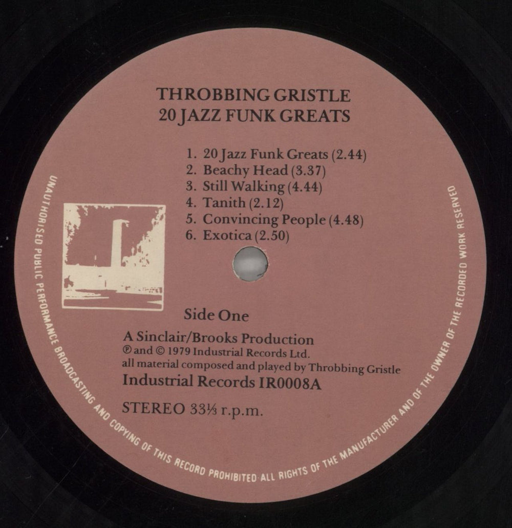 Throbbing Gristle 20 Jazz Funk Greats - EX - Recut UK vinyl LP album (LP record) THGLPJA859010
