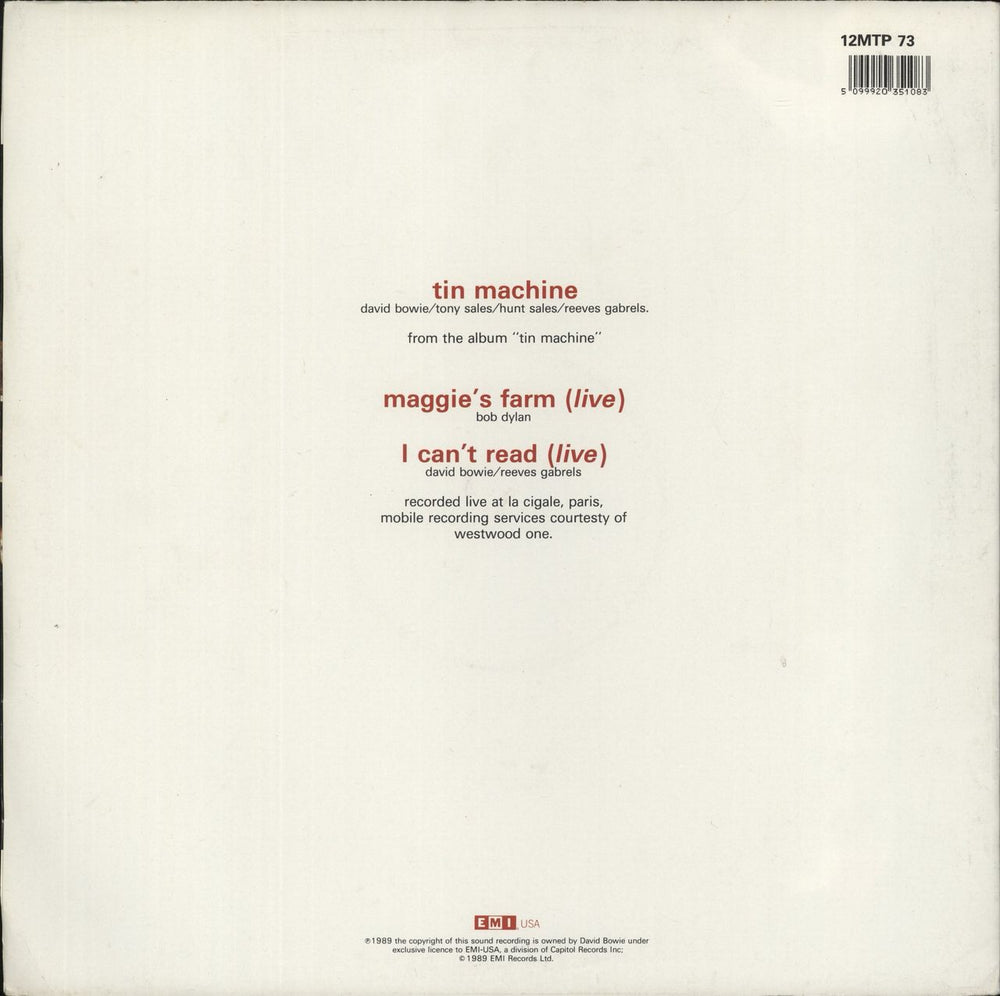 Tin Machine Tin Machine - Poster Sleeve UK 12" vinyl single (12 inch record / Maxi-single) 5099920351083