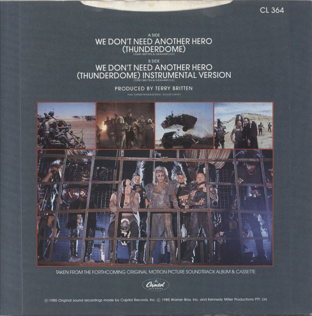 Tina Turner We Don't Need Another Hero (Thunderdome) UK 7" vinyl single (7 inch record / 45)