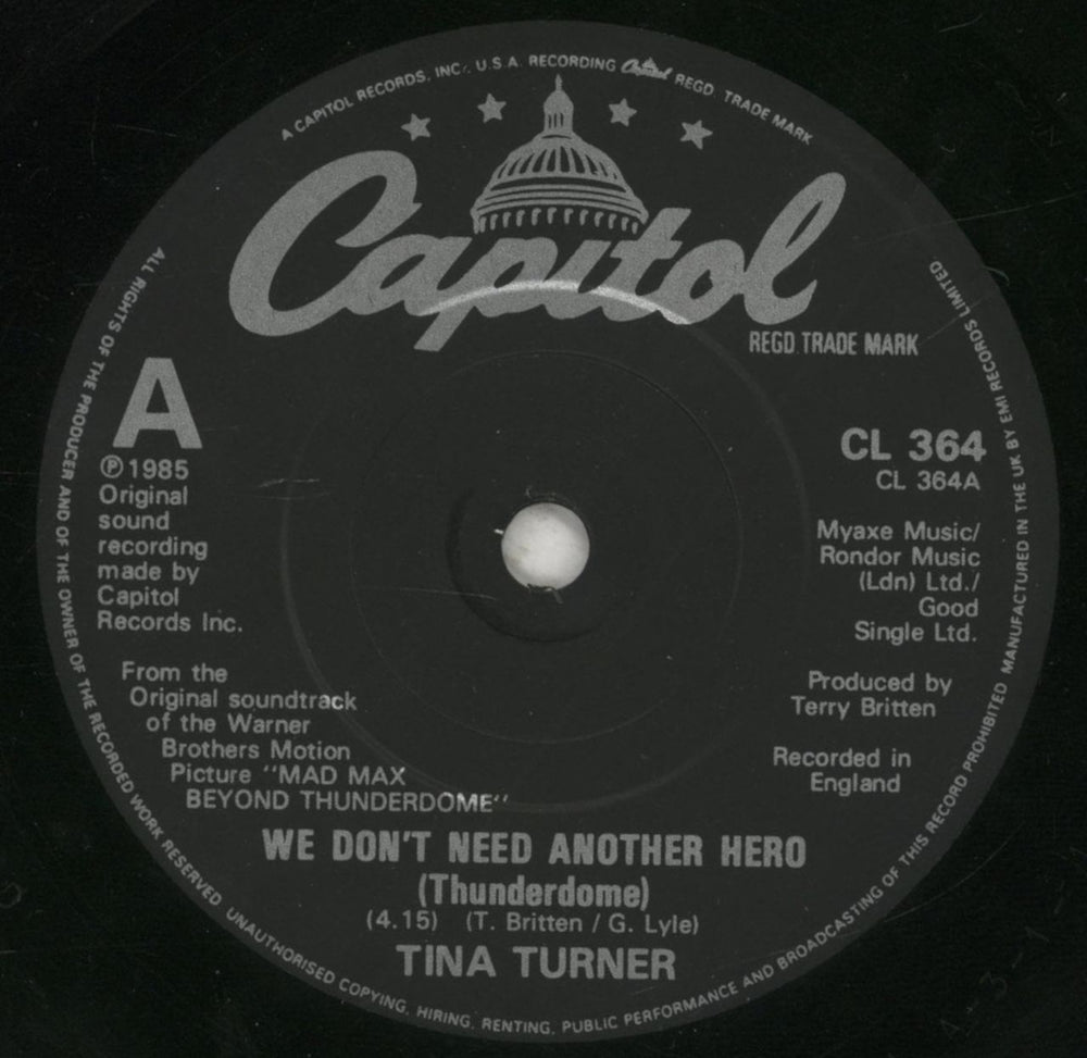 Tina Turner We Don't Need Another Hero (Thunderdome) UK 7" vinyl single (7 inch record / 45) TUR07WE408736
