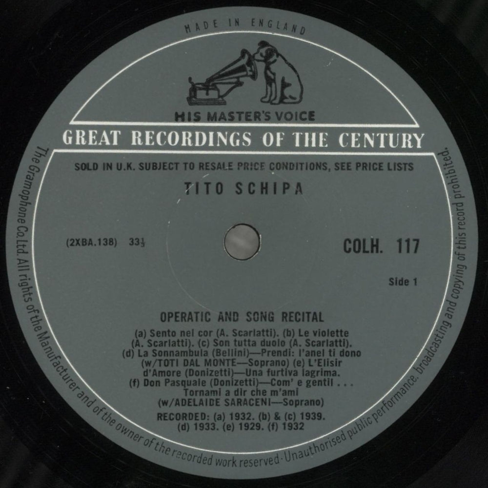 Tito Schipa Operatic and Song Recital UK vinyl LP album (LP record) U35LPOP536541