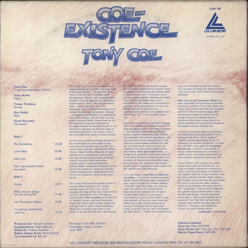 Tony Coe Coe-Existence UK vinyl LP album (LP record)