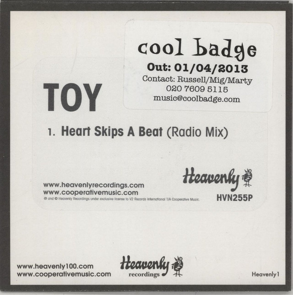 Toy Heart Skips A Beat - Radio Mix UK Promo CD single (CD5 / 5") HVN255P