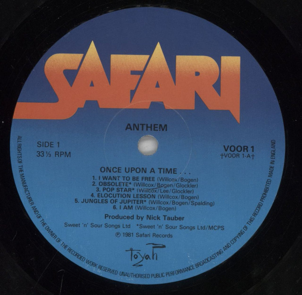 Toyah Anthem + Lyric insert UK vinyl LP album (LP record) TYHLPAN677372