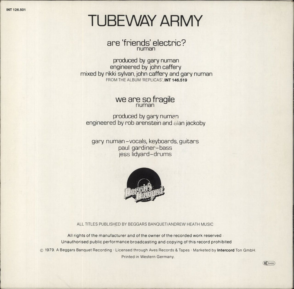 Tubeway Army Are 'Friends' Electric? German 12" vinyl single (12 inch record / Maxi-single)