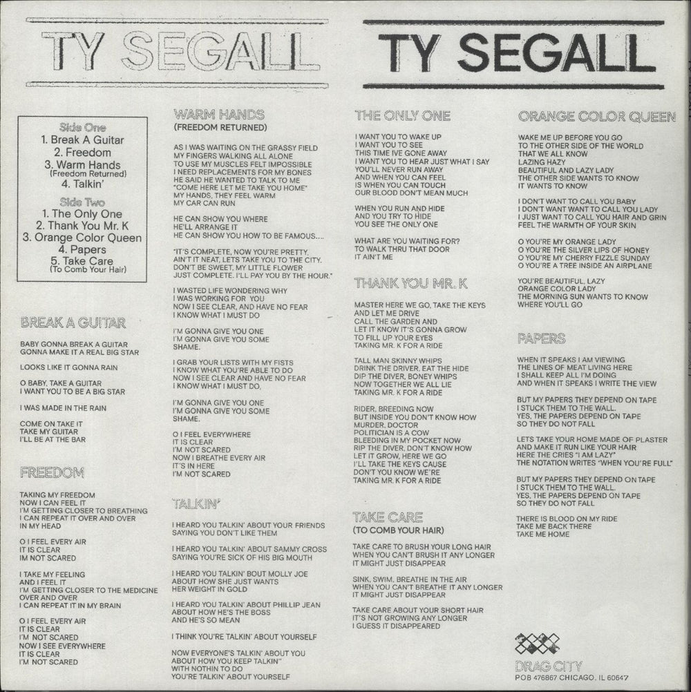 Ty Segall Ty Segall US vinyl LP album (LP record)