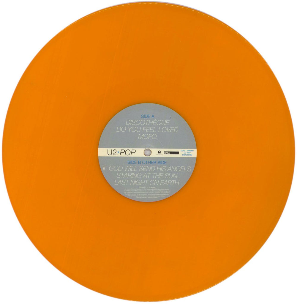 U2 Pop - 180gm Orange Vinyl UK 2-LP vinyl record set (Double LP Album) U-22LPO844160