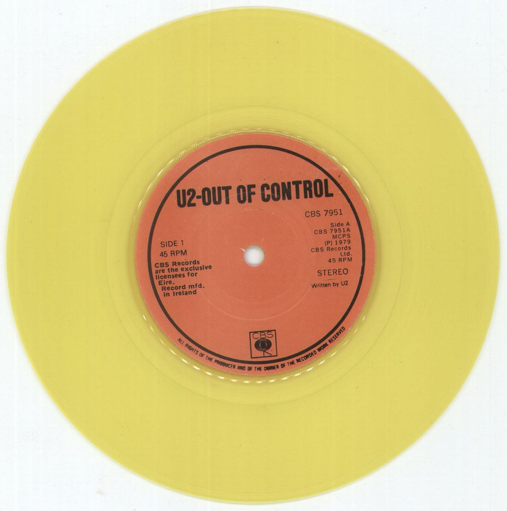 U2 Three EP - Yellow Vinyl Irish 7" vinyl single (7 inch record / 45) U-207TH08859