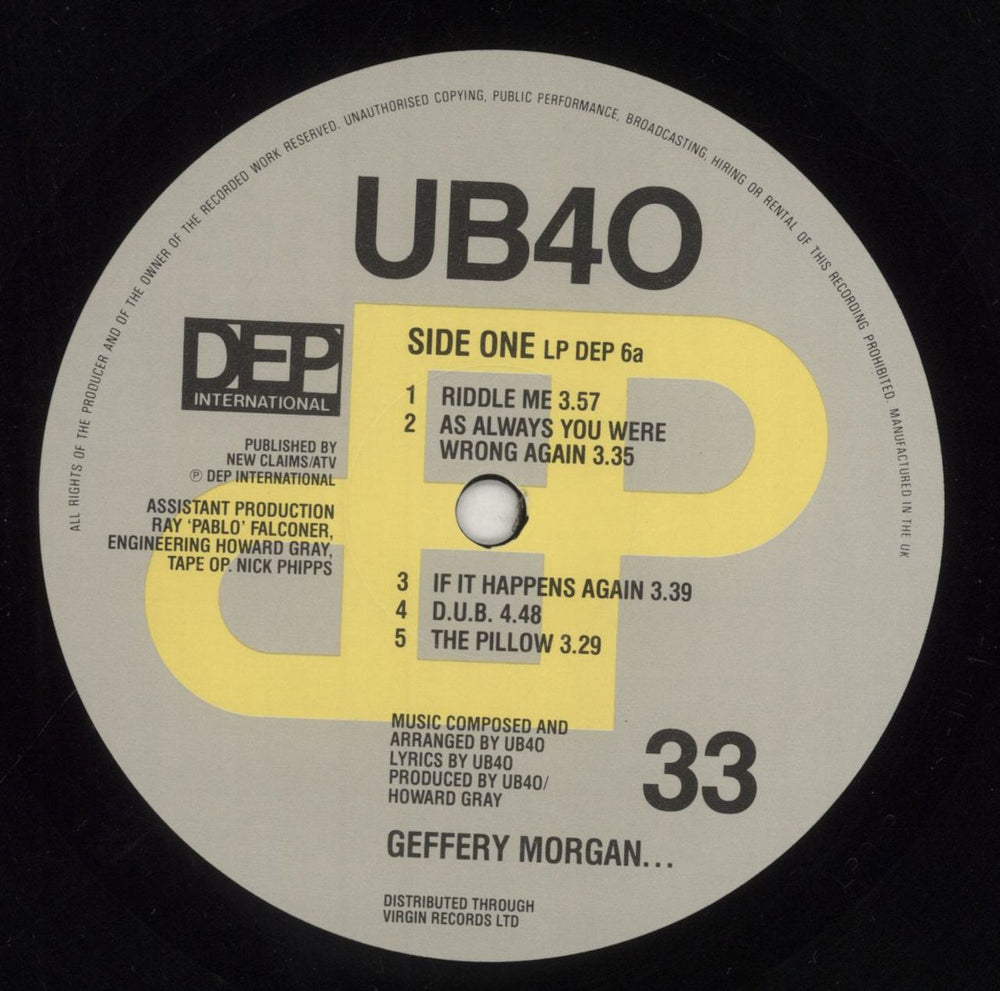 UB40 Geffery Morgan UK vinyl LP album (LP record) UB4LPGE316926