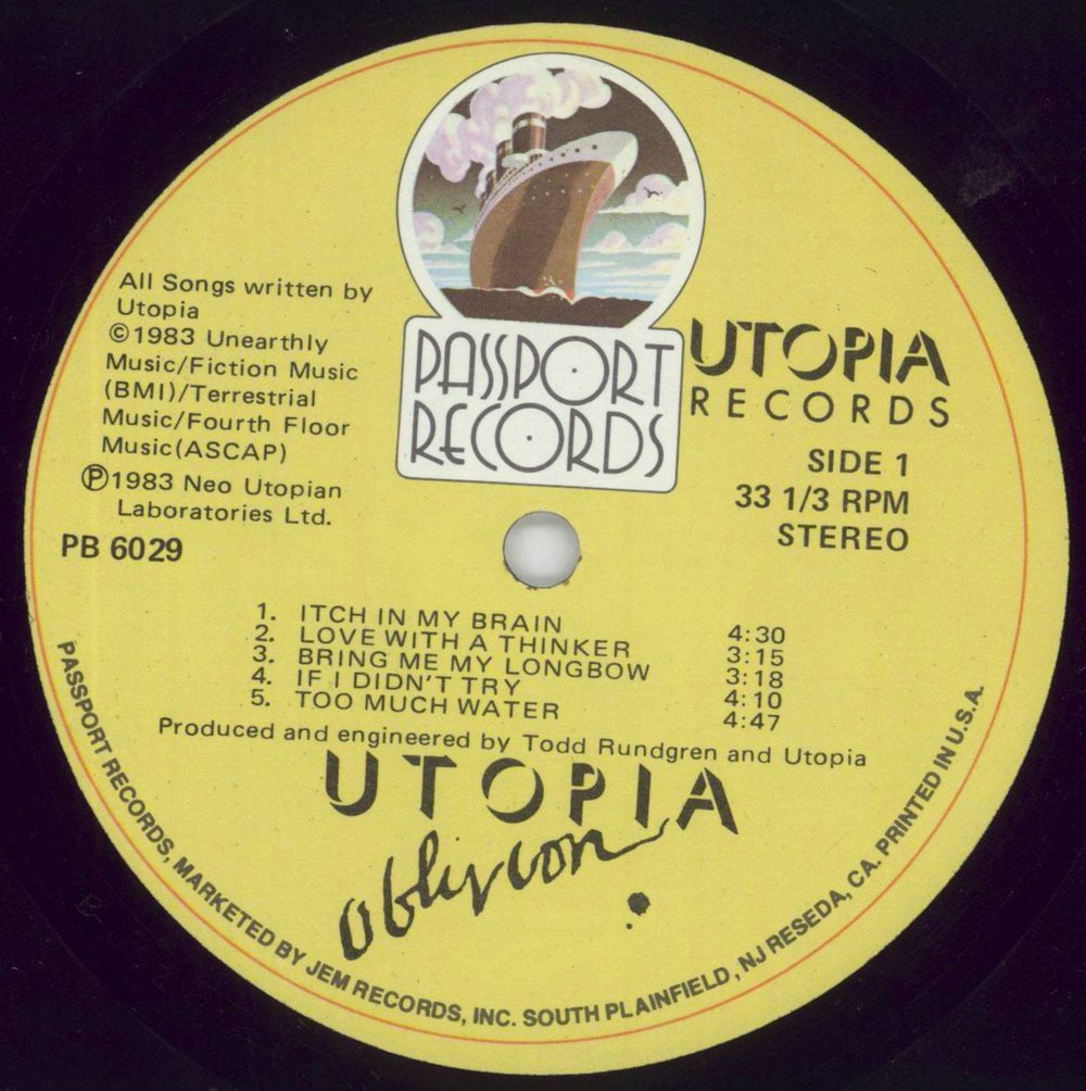 Utopia (US) Oblivion Canadian vinyl LP album (LP record) UTOLPOB850777