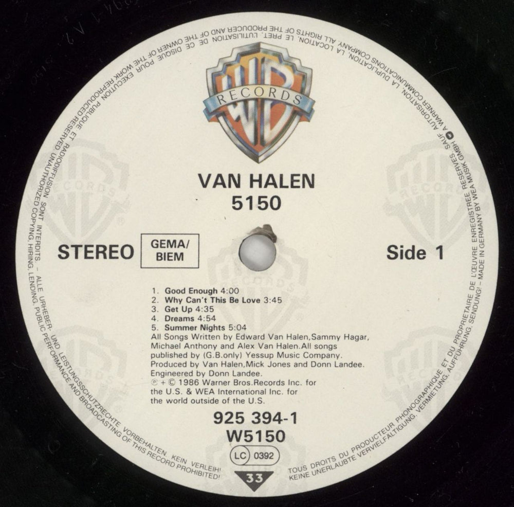 Van Halen 5150 - Fifty-One-Fifty - Hype Stickered UK vinyl LP album (LP record) VNHLPFI872120