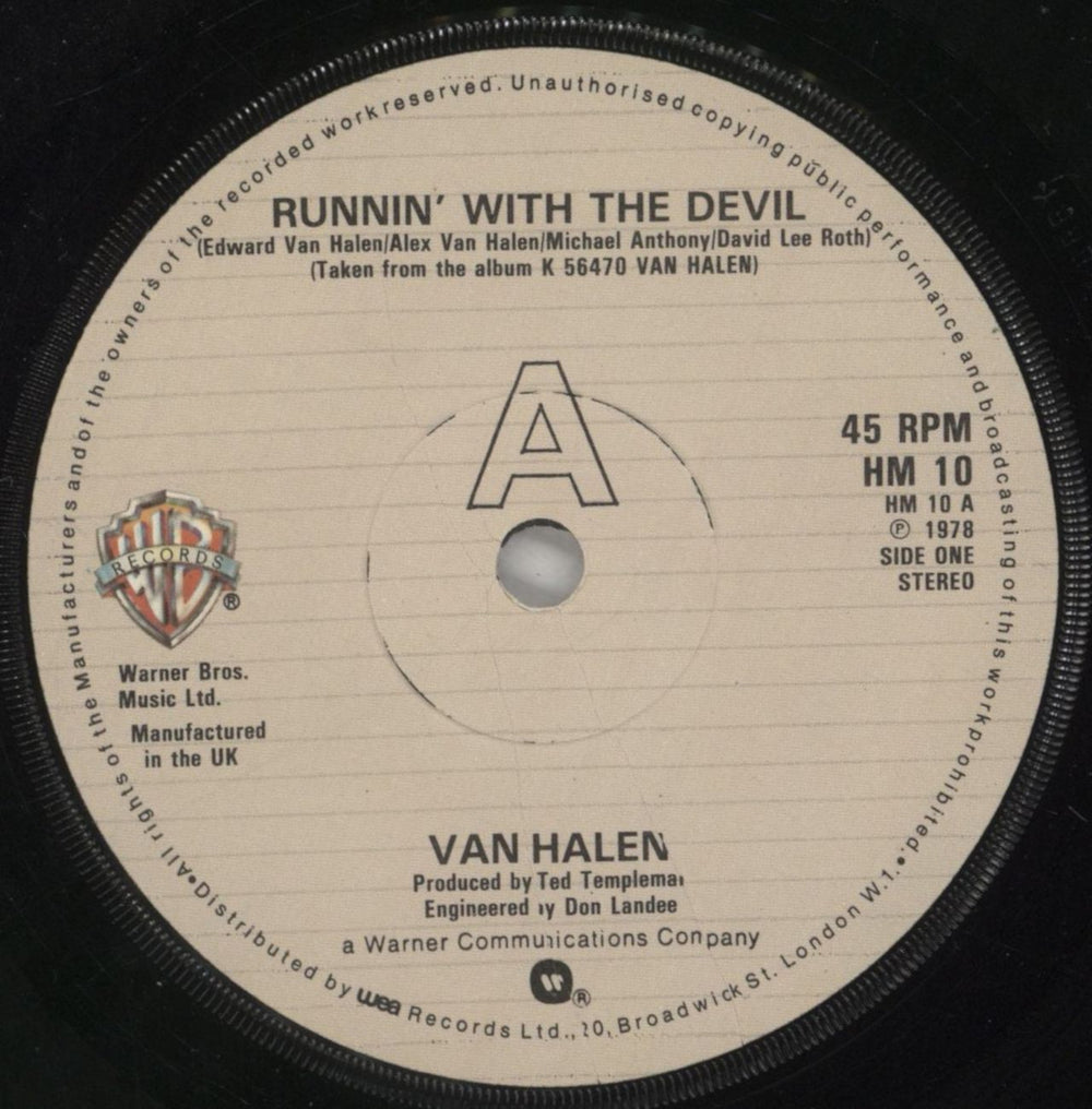 Van Halen Runnin' With The Devil - p/s UK 7" vinyl single (7 inch record / 45) VNH07RU159986