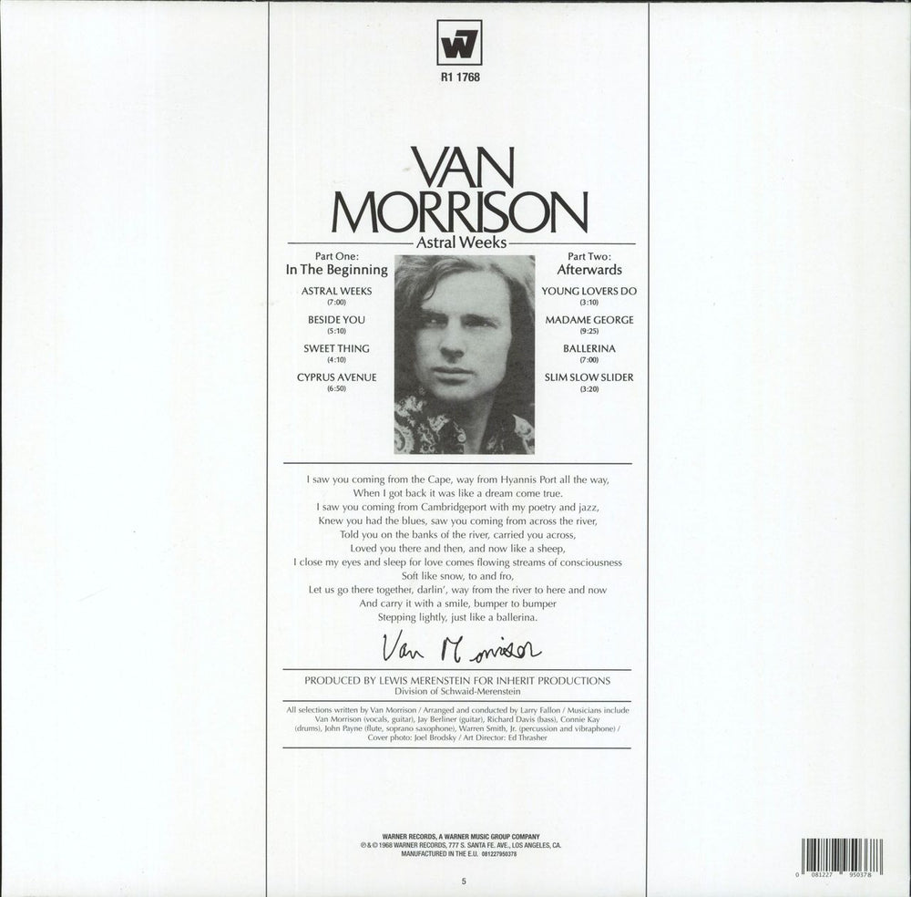 Van Morrison Astral Weeks - 180 Gram UK vinyl LP album (LP record) 081227950378