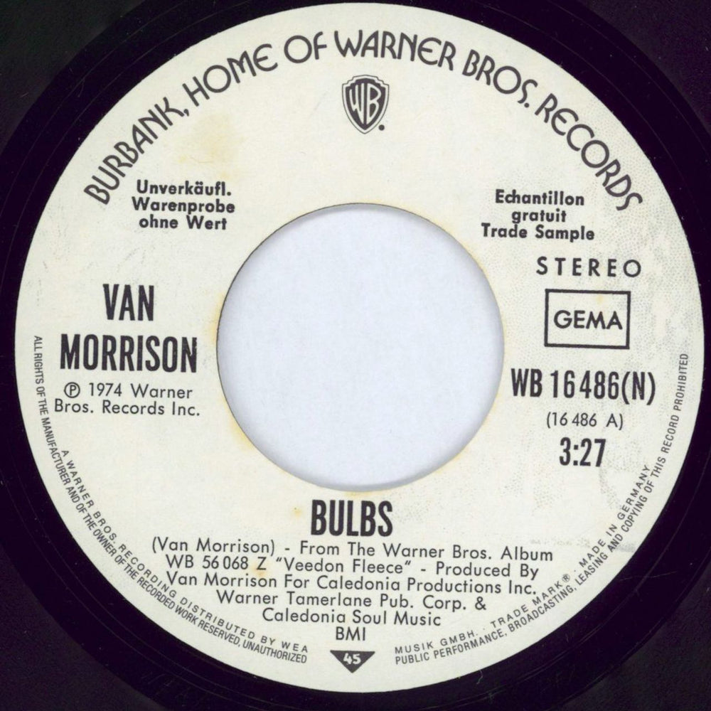 Van Morrison Bulbs + pr German Promo 7" vinyl single (7 inch record / 45) VMO07BU771873