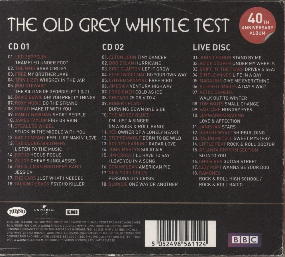 Various-60s & 70s The Old Grey Whistle Test: 40th Anniversary UK 3-CD album set (Triple CD) 5052498561124