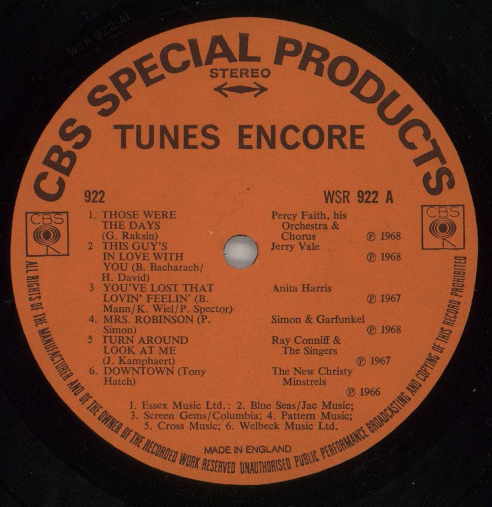 Various Artists Tunes Encore UK vinyl LP album (LP record) VARLPTU864552