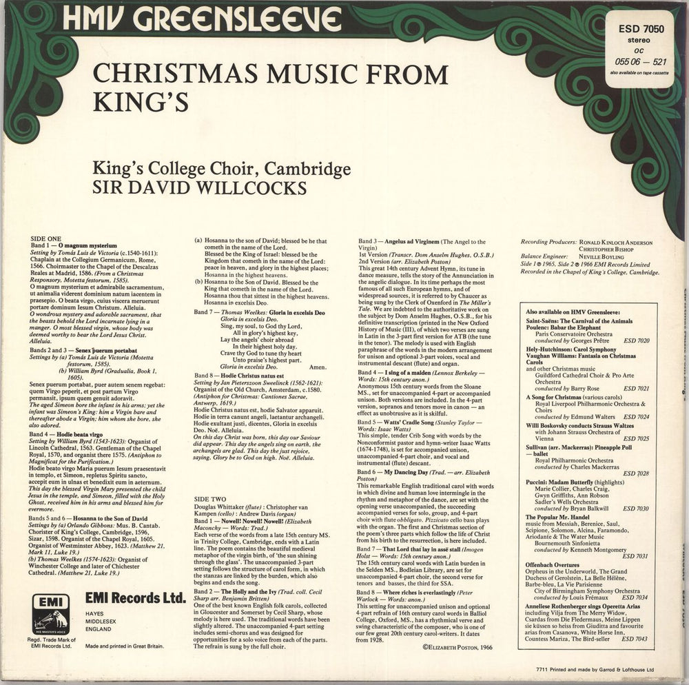 Various-Choral & Gregorian Chanting Christmas Music From King's UK vinyl LP album (LP record)