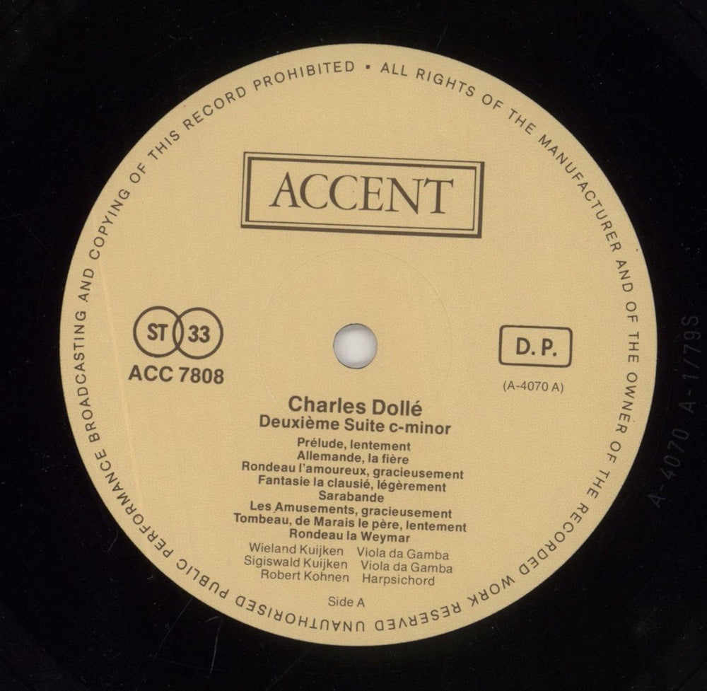 Various-Classical & Orchestral Late French Viol Music Belgian vinyl LP album (LP record) VAFLPLA860627