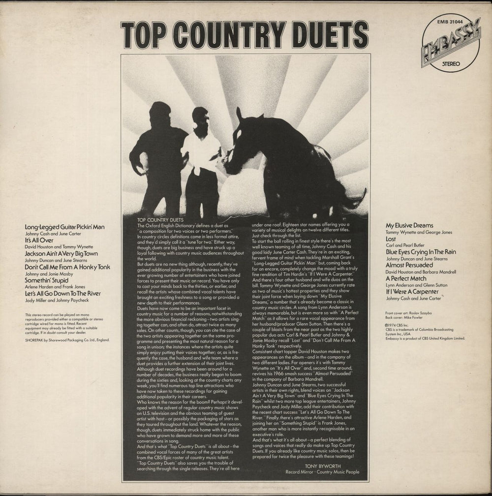 Various-Country Top Country Duets UK vinyl LP album (LP record)