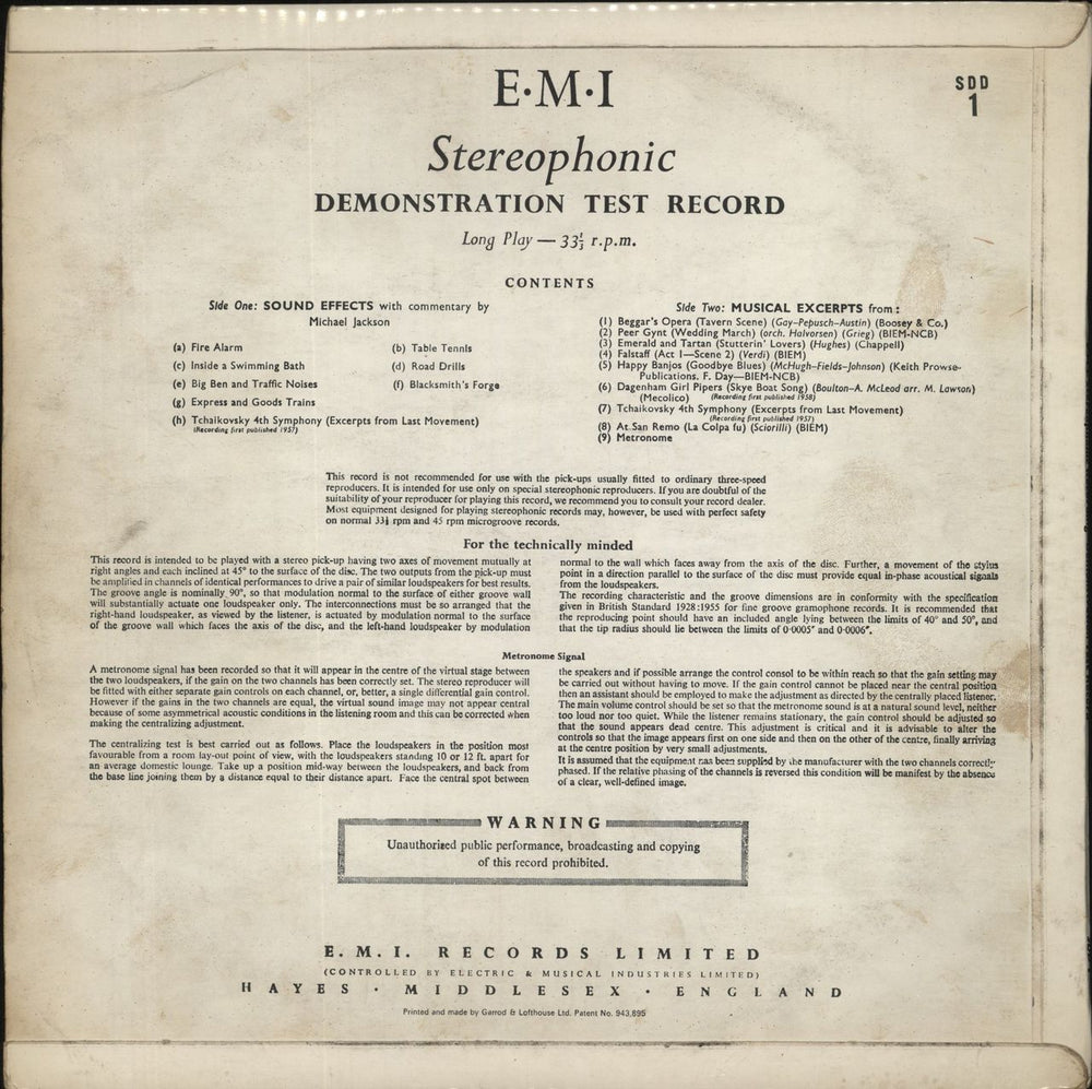 Various-Educational, Informational & Historical E.M.I Stereophonic Recording Demonstration Test Record UK vinyl LP album (LP record)
