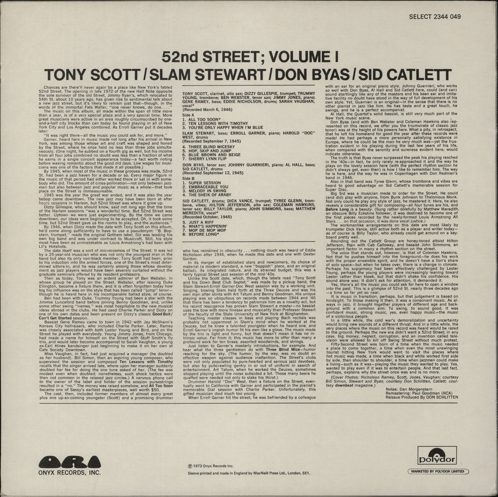Various-Jazz 52nd Street; Volume 1 UK vinyl LP album (LP record)